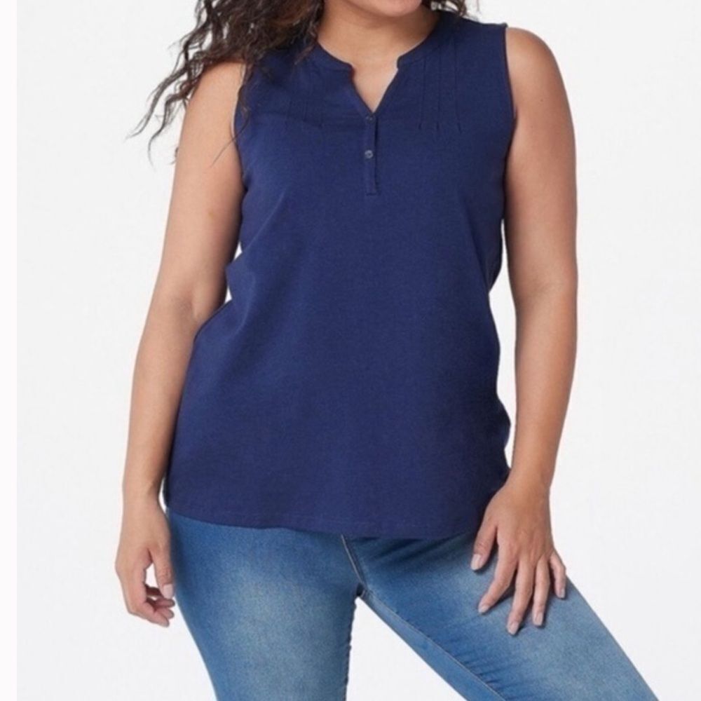 Denim & Vo Essentials Jersey Henley Swing Sleeveless Top sz 2X Navy